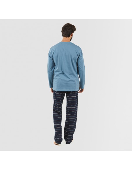 Pijama largo algodón hombre Raya San Luis indigo pijama-algodon