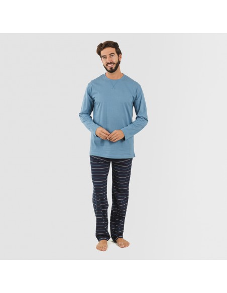 Pijama largo algodón hombre Raya San Luis indigo pijama-algodon