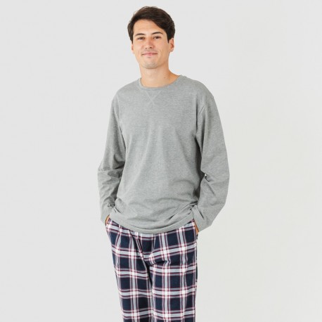 Pijama hombre franela Cuadro Tarso gris pijama-franela