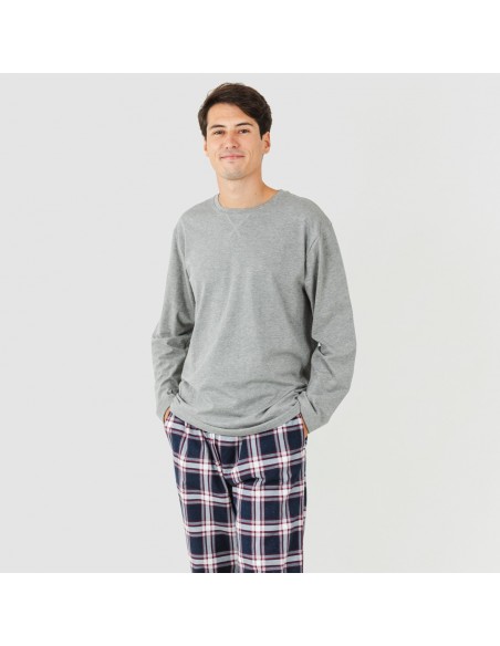 Pijama hombre franela Cuadro Tarso gris pijama-franela