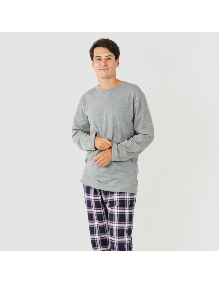 Pijama hombre franela Cuadro Tarso gris pijama-franela