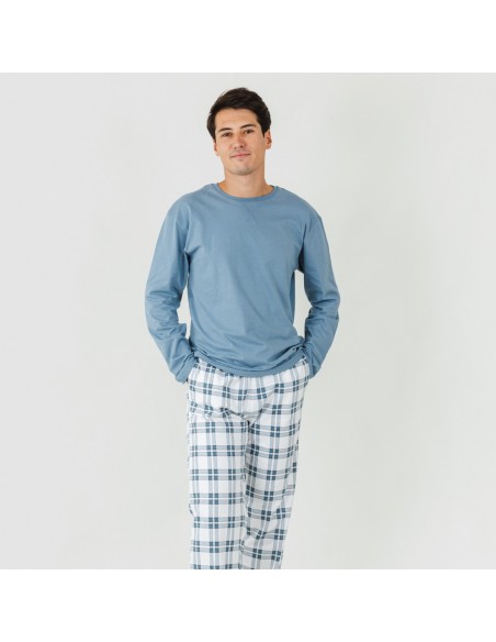 Pijama hombre franela Cuadro Vejer indigo pijama-franela