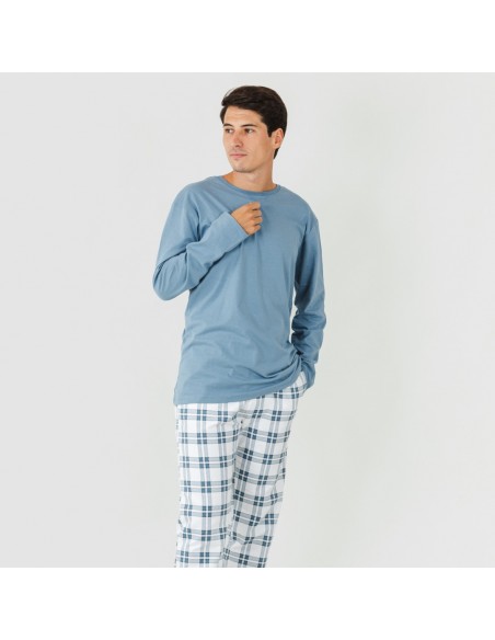 Pijama hombre franela Cuadro Vejer indigo pijama-franela