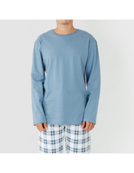 Pijama hombre franela Cuadro Vejer indigo pijama-franela