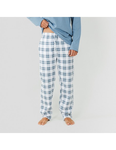 Pijama hombre franela Cuadro Vejer indigo pijama-franela