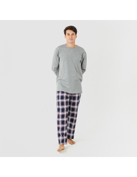 Pijama hombre franela Cuadro Tarso gris pijama-franela