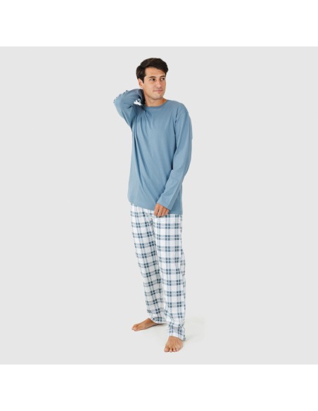 Pijama hombre franela Cuadro Vejer indigo pijama-franela