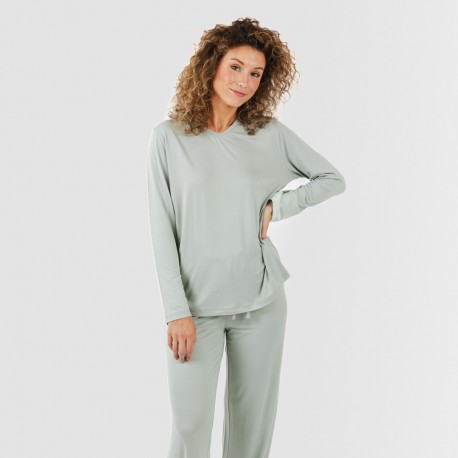 Pijama largo mujer soft verde tiffany pijama-largo-algodon