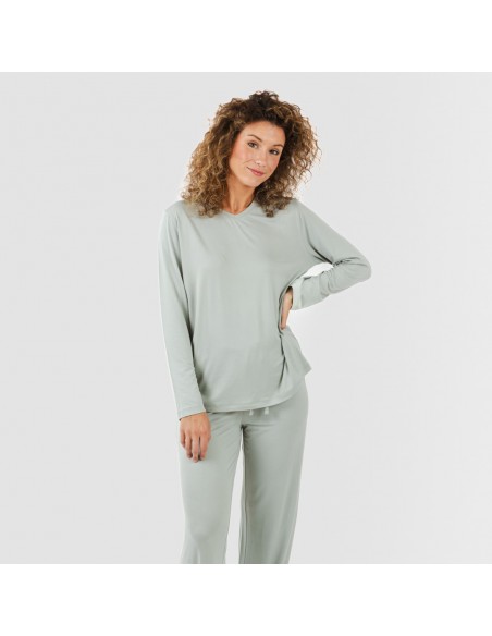 Pijama largo mujer soft verde tiffany pijama-largo-algodon