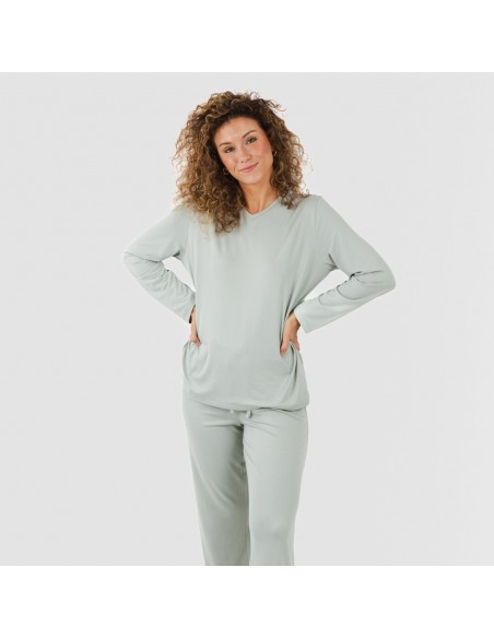 Pijama largo mujer soft verde tiffany pijama-largo-algodon