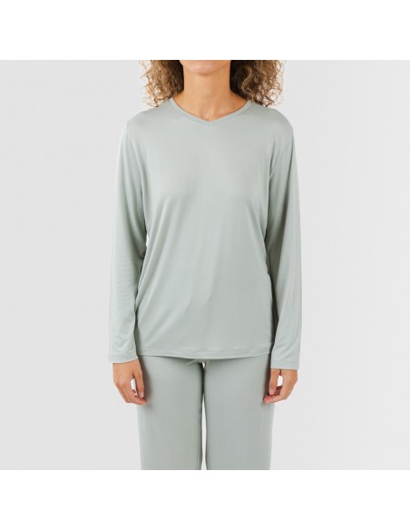 Pijama largo mujer soft verde tiffany pijama-largo-algodon