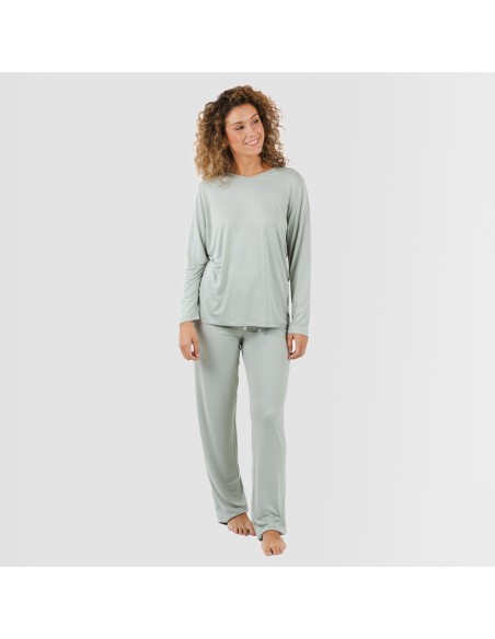 Pijama largo mujer soft verde tiffany pijama-largo-algodon