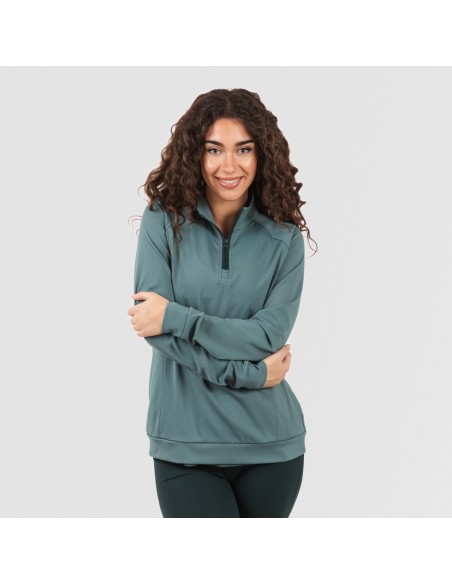 Sudadera deportiva mujer con cremallera y bolsillo verde botella sudaderas-mujer