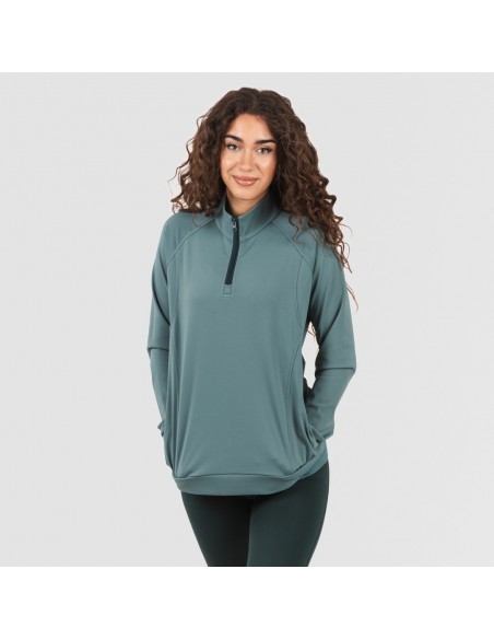 Sudadera deportiva mujer con cremallera y bolsillo verde botella sudaderas-mujer