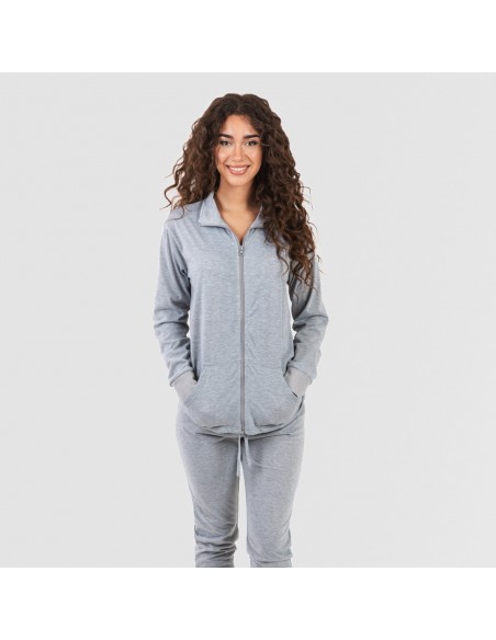 Conjunto deportivo chaqueta cremallera mujer gris ropa-deporte-mujer