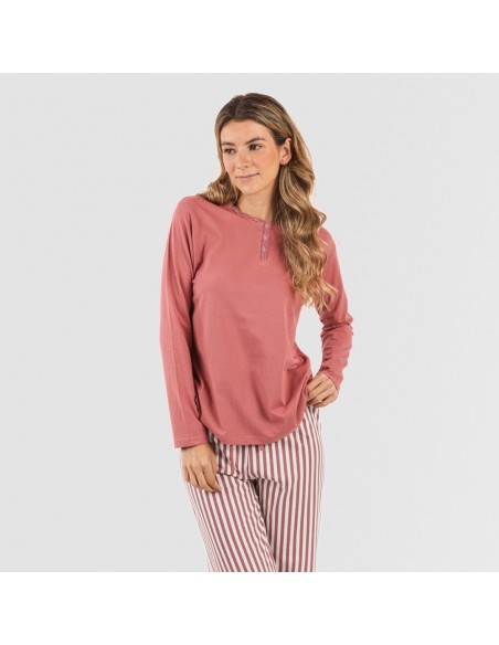 Pijama largo algodón Raya Corina marsala pijamas-mujer