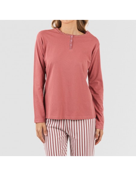 Pijama largo algodón Raya Corina marsala pijamas-mujer