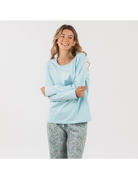 Pijama largo algodón Taylor indigo pijamas-mujer