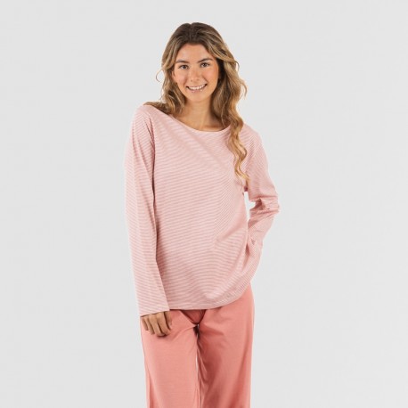 Pijama largo algodón Raya Aliena marsala pijamas-mujer