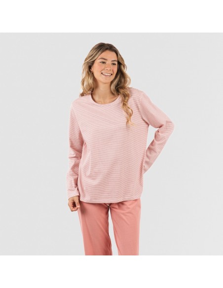 Pijama largo algodón Raya Aliena marsala pijamas-mujer