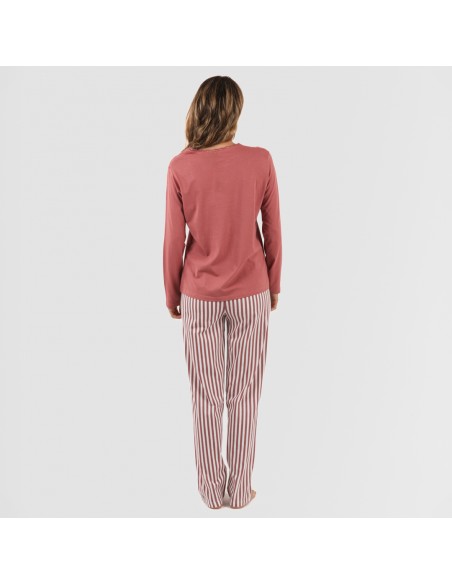 Pijama largo algodón Raya Corina marsala pijamas-mujer