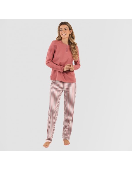 Pijama largo algodón Raya Corina marsala pijamas-mujer