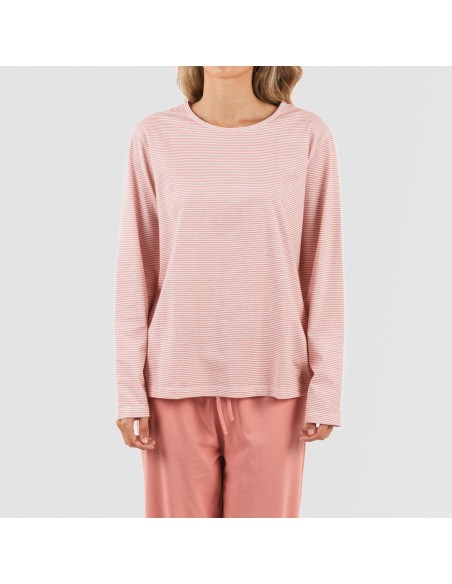 Pijama largo algodón Raya Aliena marsala pijamas-mujer