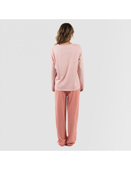 Pijama largo algodón Raya Aliena marsala pijamas-mujer