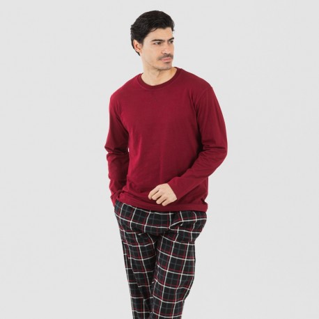 Pijama hombre franela Cuadro Barbieri burdeos pijamas-largos-hombre