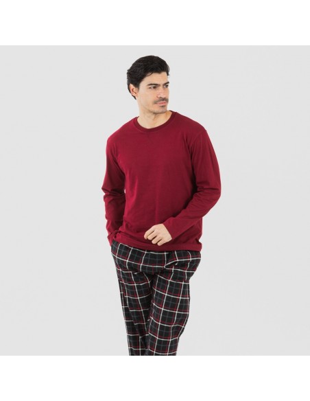 Pijama hombre franela Cuadro Barbieri burdeos pijamas-largos-hombre