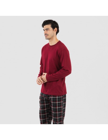 Pijama hombre franela Cuadro Barbieri burdeos pijamas-largos-hombre