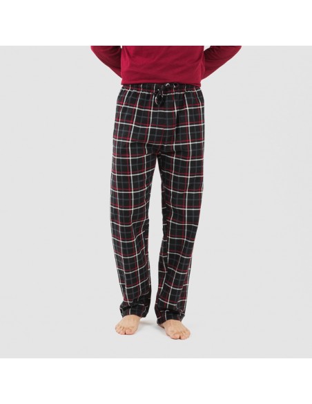 Pijama hombre franela Cuadro Barbieri burdeos pijamas-largos-hombre