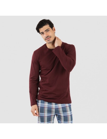 Pijama hombre franela Cuadro Xavi burdeos pijamas-largos-hombre