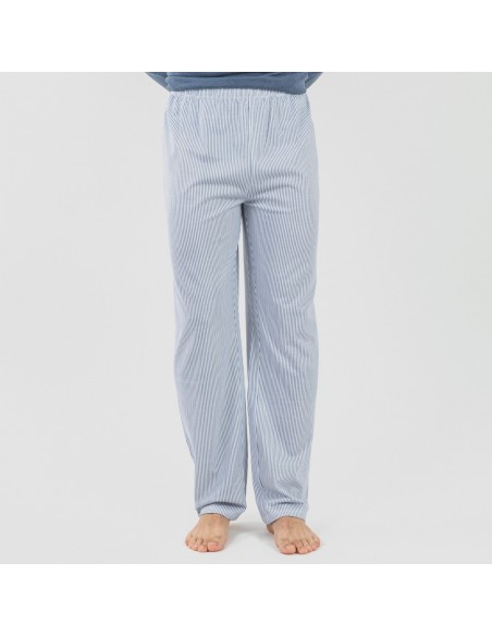 Pijama largo algodón hombre Lista indigo pijamas-largos-hombre