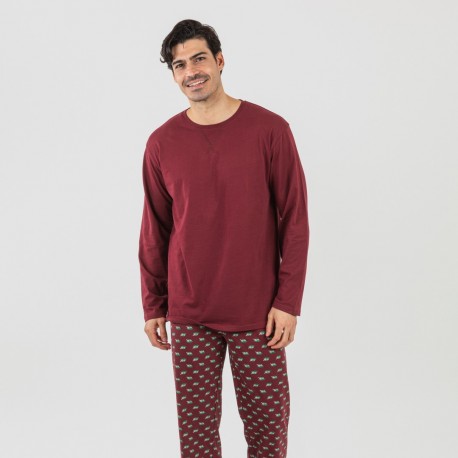 Pijama largo algodón hombre Nino burdeos pijamas-largos-hombre