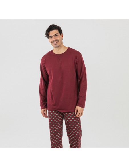 Pijama largo algodón hombre Nino burdeos pijamas-largos-hombre