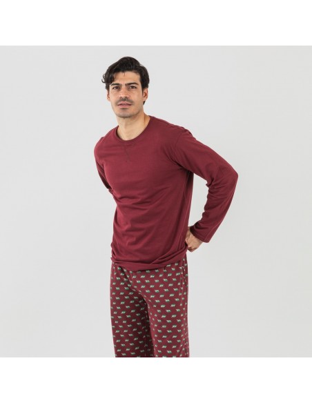 Pijama largo algodón hombre Nino burdeos pijamas-largos-hombre