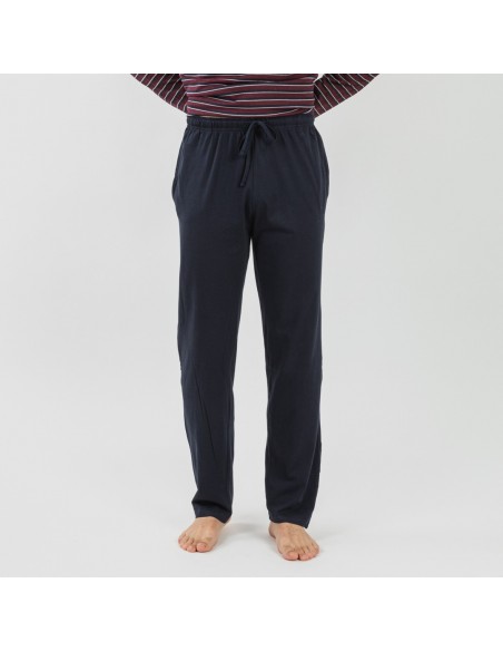 Pijama largo algodón hombre Raya San Francisco azul marino pijamas-largos-hombre