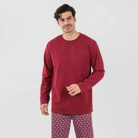 Pijama largo algodón hombre Benacity burdeos pijamas-largos-hombre