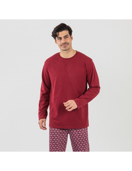 Pijama largo algodón hombre Benacity burdeos pijamas-largos-hombre