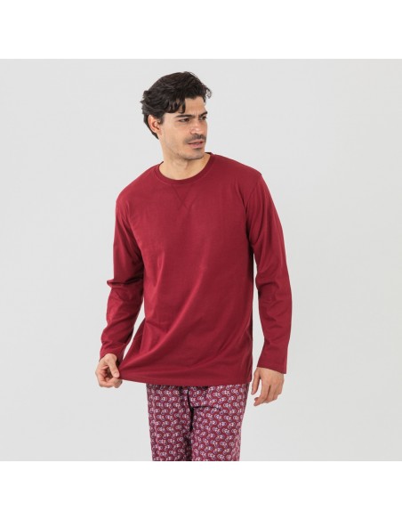 Pijama largo algodón hombre Benacity burdeos pijamas-largos-hombre