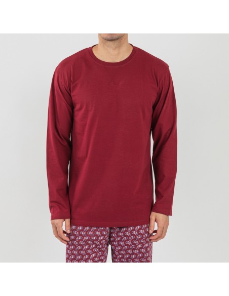 Pijama largo algodón hombre Benacity burdeos pijamas-largos-hombre