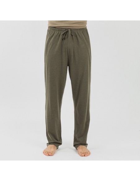 Pijama largo hombre de manga corta con botón verde cacería - verde oscuro pijamas-largos-hombre