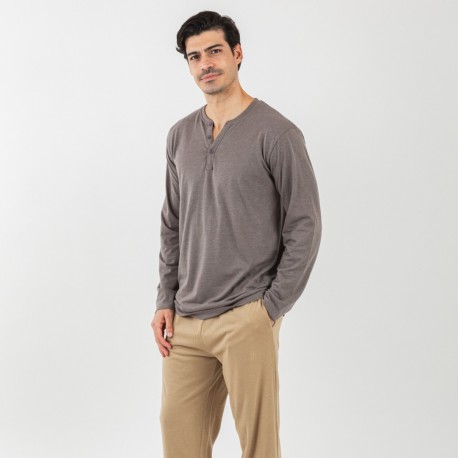 Pijama largo hombre con botones topo - arena pijamas-largos-hombre