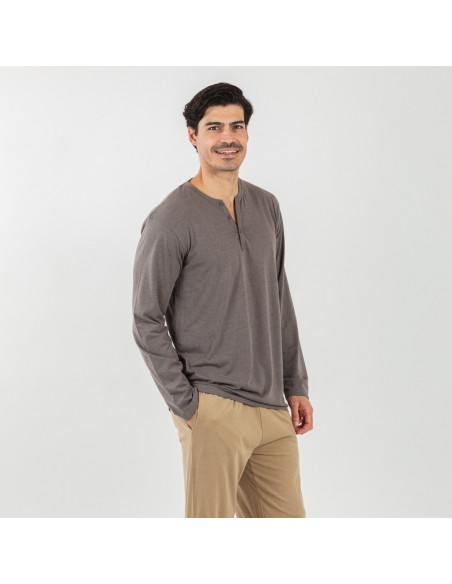 Pijama largo hombre con botones topo - arena pijamas-largos-hombre