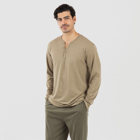 Pijama largo hombre con botones verde cacería - verde oscuro pijamas-largos-hombre