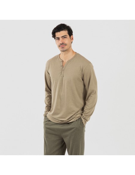 Pijama largo hombre con botones verde cacería - verde oscuro pijamas-largos-hombre