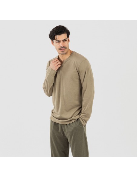 Pijama largo hombre con botones verde cacería - verde oscuro pijamas-largos-hombre