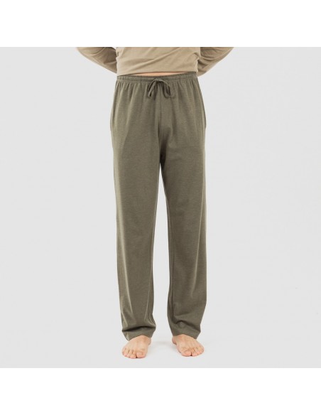 Pijama largo hombre con botones verde cacería - verde oscuro pijamas-largos-hombre