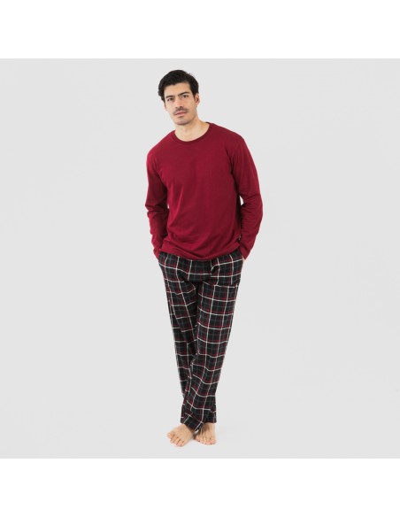 Pijama hombre franela Cuadro Barbieri burdeos pijamas-largos-hombre